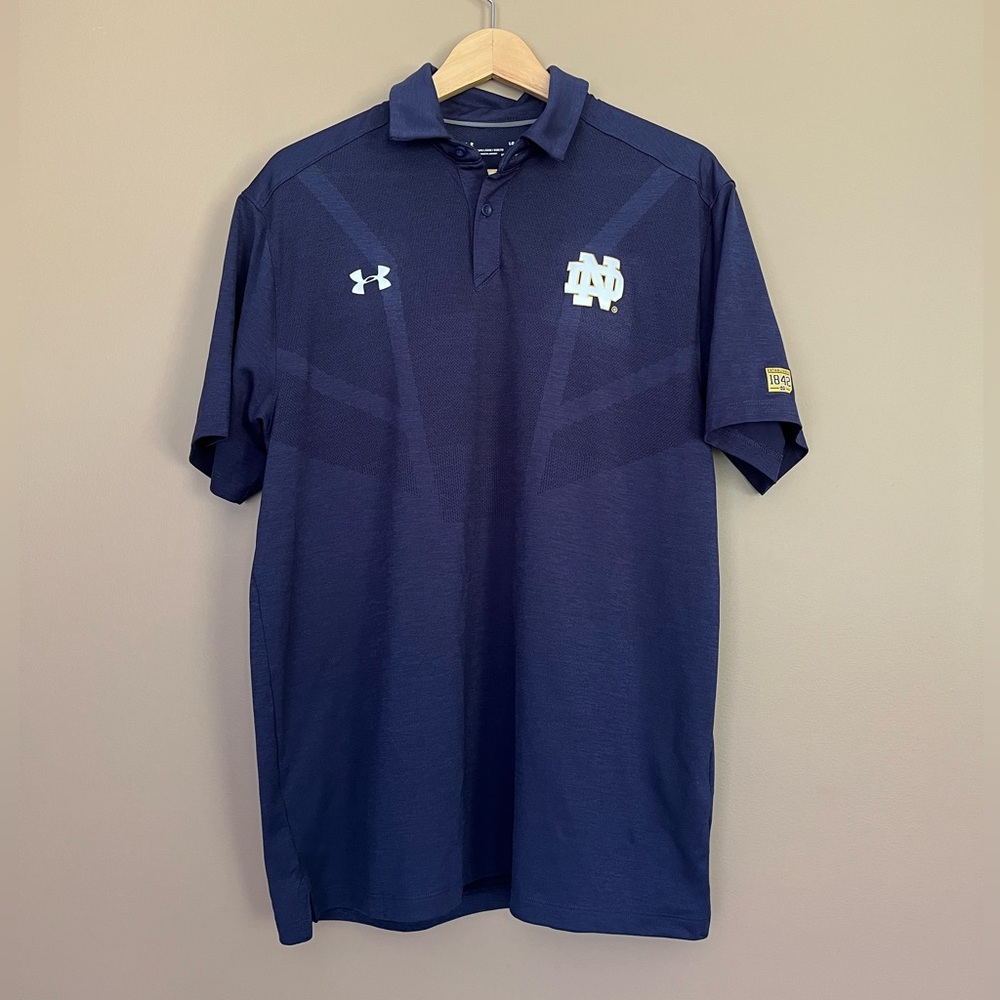 {Under Armour} Notre Dame Short Sleeve Polo Shirt Heat Gear - Mens Large